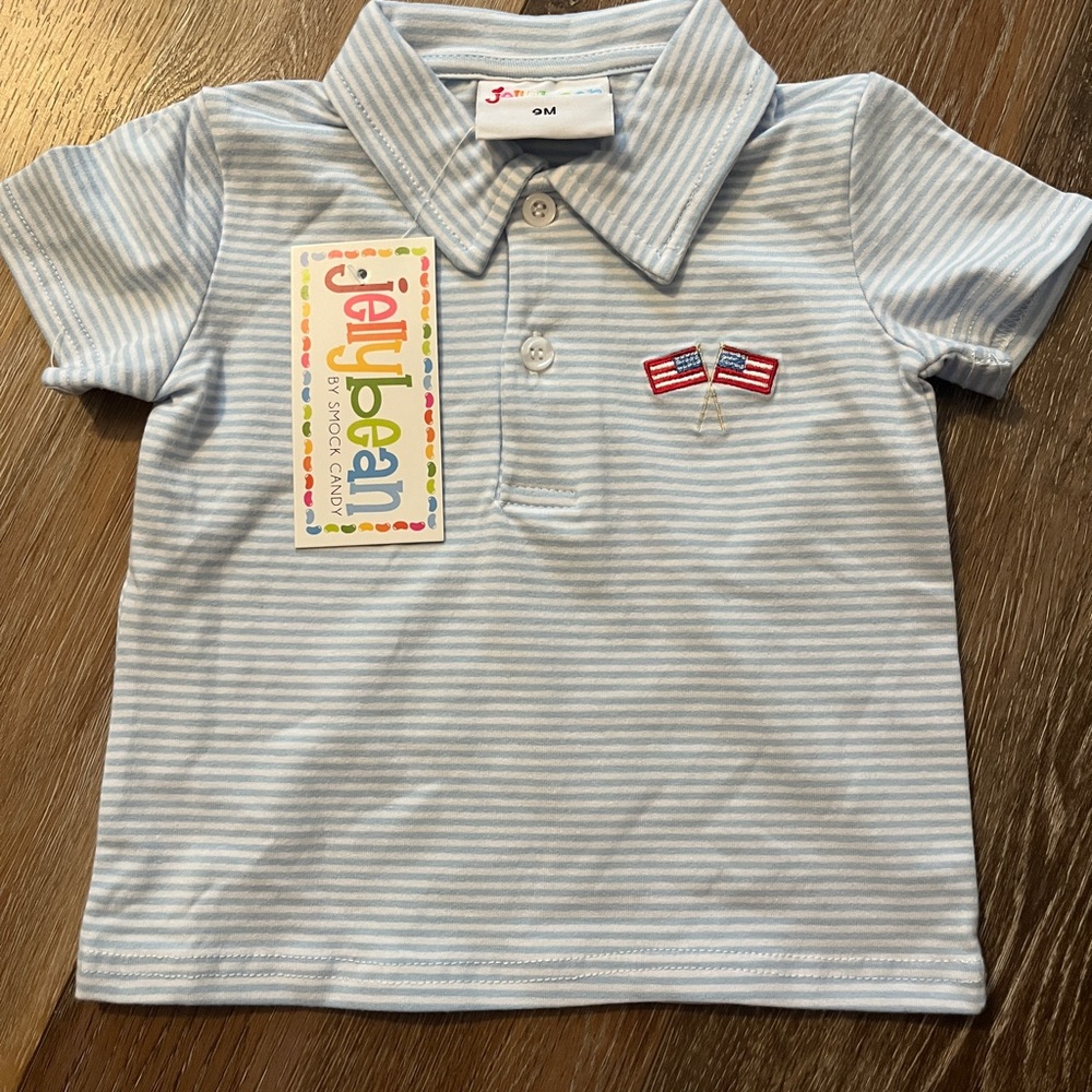 Jelly Beans Light Blue Striped Polo Shirt for Kids 9M NWT
